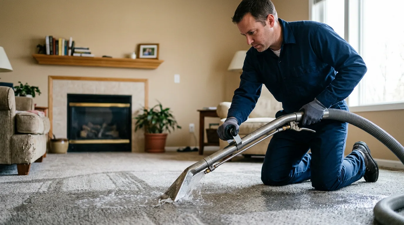 Water damage restoration technician working near Horton, KS